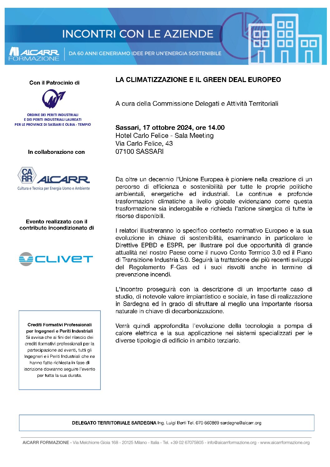 Incontro Tecnico con la Consulta Industriale AiCARR – Sassari 17 ottobre 2024